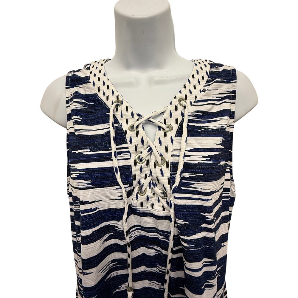 TOMMY BAHAMA WOMENS L sleeveless blue GROMMET knee length white cover up beach - Picture 2 of 5